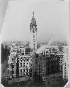 Built at a cost of nearly $25 million over a thirty-year period, Philadelphia City Hall stands as a monument both to the city’s aspirations to greatness and the extravagance of its political culture. (Library of Congress)