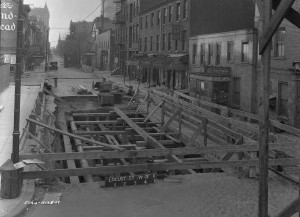photograph of construction of the Locust Street subway