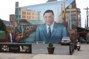 This larger-than-life mural of Frank Rizzo looks out over the Italian Market. (Photo by the author)
