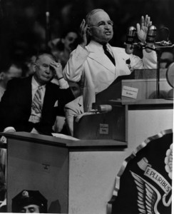 President Truman speaks to the Democratic National Convention in Philadelphia on July 15, 1945. (Harry S. Truman Presidential Library)