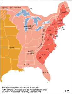 A map of the eastern half of the United States highlighting the Proclamation Line