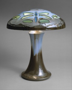 The Fulper Pottery Company of Flemington, New Jersey integrated glass and ceramic elements in this glazed ceramic lamp (The Metropolitan Museum of Art)