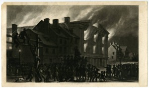 Despite the huge crowd, the attack on Pennsylvania Hall was remarkably calm. Most of the crowd only watched the blaze and prevented firefighters from extinguishing it. (Library Company of Philadelphia)