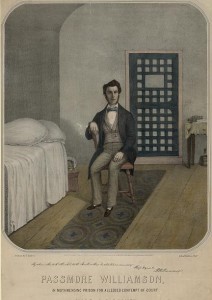 A depiction of Passmore Williamson being held in Moyamensing Prison.