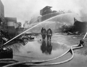 Image of firefighters at the Publicker Industries fire in 1992.
