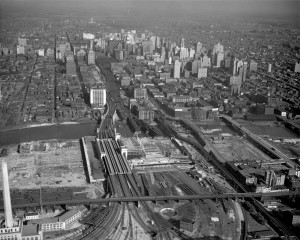 Thirtieth Street Station, shown here under construction in 1932, is the largest rail hub in Philadelphia. It was constructed to replace Broad Street Station. (Library Company of Philadelphia)