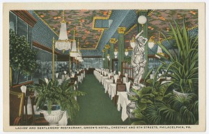 A color postcard of the dining room at Green's Hotel
