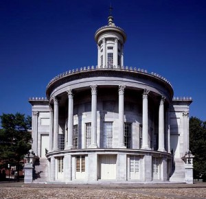 A picture of the Merchant's Exchange building, an example of Greek Revival architecture.