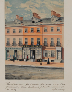 A color engraving of Parkinson's Ice Cream and Cafe dated 1859