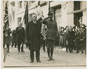a black and white photograph of William Cameron Sproul and son Jack leading the Armistice Day Parade 