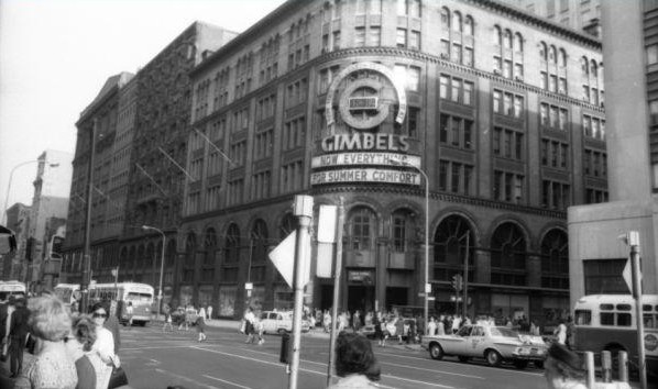 Photograph of the Gimbel Brothers Department store at Eight and Market Streets in 1966