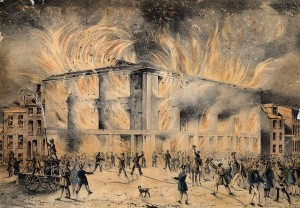 Drawing of the destruction of Pennsylvania Hall