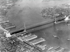 Shown in 1929, the Delaware River Bridge -- later renamed the Benjamin Franklin Bridge -- forged a new connection between the cities of Philadelphia and Camden and led to the creation of a new bi-state governing commission. (PhillyHistory.org)