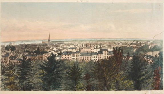 A view from the steeple of Independence Hall provides a panorama of South Philadelphia in 1850. (Library Company of Philadelphia)