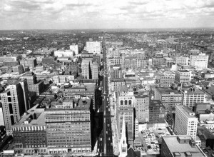 An aerial photo of North Broad Street, seen from atop City Hall in 1959. 