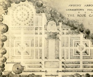 a drawn map of awbury's rose garden