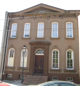 The Southern Dispensary for the Medical Relief of the Poor opened in 1816 on then Shippen, now Bainbridge Street west of Third. The Renaissance Revival building still standing (318-320) dates from the 1858. Most row-house Philadelphians went to family doctors in their neighborhood (or the doctor came to them). Free dispensaries (clinics) served the poor and working poor; the Southern particularly cared for the immigrants of South Philadelphia. Young physicians and trainees valued the experience gained at such dispensaries. (Photograph by Steven J. Peitzman) 