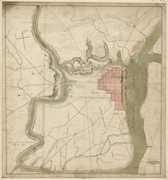 Map of Philadelphia in 1778 showing lines of defense