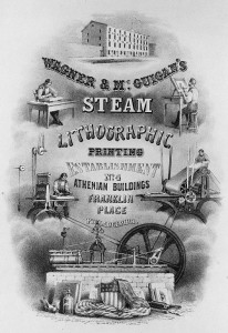 Advertisement depicting a steam engine.