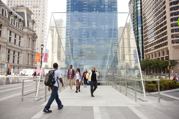 Photograph of new station entrance in Dilworth Park