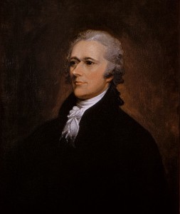 A color portrait of US Secretary of the Treasury Alexander Hamilton by John Trumbull