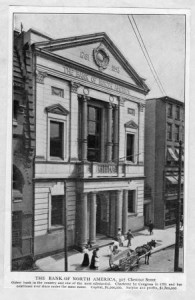 Vintage photograph of The Bank of North America building, taken in 1900.