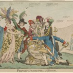 A British satirical drawing about Franco-American relations after the XYZ Affair in May 1798 depicts five Frenchmen plundering female