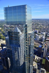 An aerial view of the Comcast Center.