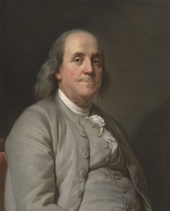 A painted portrait of Benjamin Franklin