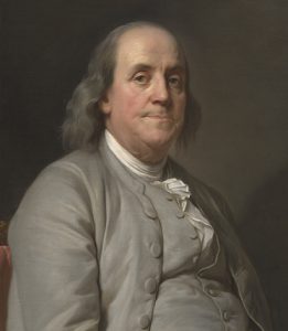 A painted portrait of Benjamin Franklin