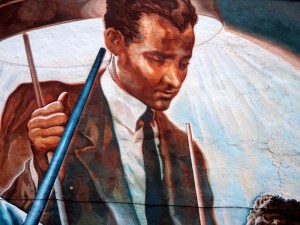 Willie Mosconi depicted in portion of a mural in 1400 block of South Street