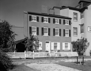 black and white photo of the Edgar Allen Poe House in Philadlephia.