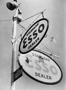 A painted porcelain Esso gasoline sign, on the corner of Chestnut St.