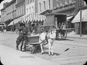 A street vendor on Germantown Avenue in 1910 with his donkey drawn cart.