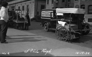 Vendors and the Federal Pretzel Baking Company truck outside of South Philadelphia High School.