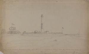 A pencil drawing of the Absecon Island lighthouse in Atlantic City.