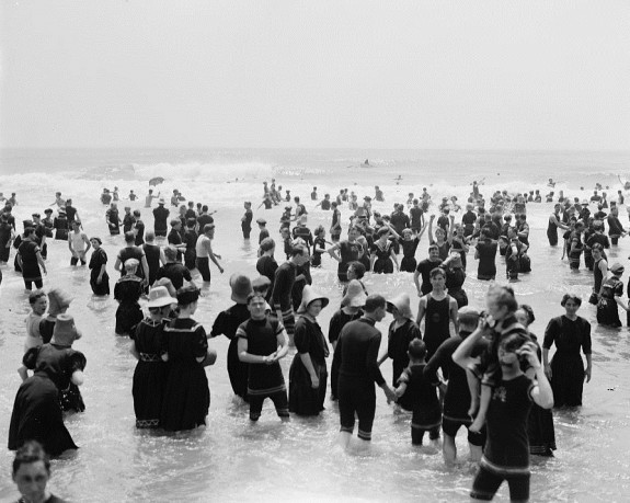 Vacationers enjoying the beach at Atlantic City.