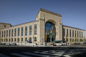 An image of the Ruth and Raymond G. Perelman building, across the street from the Philadelphia Museum of Art.