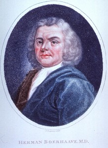 A portrait of Herman Boerhaave, an eighteenth century medical theorist.