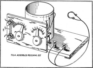 A diagram from a government publication depicting an assembled radio receiver that could be made at home.