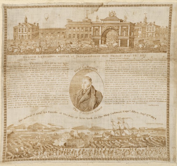Handkerchief printed with scene of Independence Hall