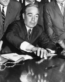 A picture of Pennsylvania Governor William Scranton signing a bill in his office 