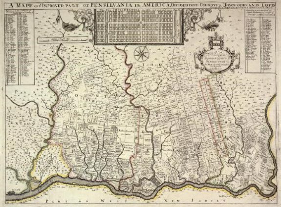 An image of Thomas Holme's A Map of ye Improved Part of Pensilvania in America.