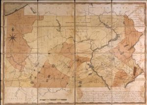 An image of the Reading Howell map of Pennsylvania, depicting Pennsyvania's boundaries as a U.S. state.