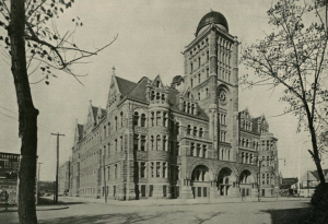 A 1902 photograph of Central High School's building on Broad and Green Streets with its observatory