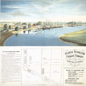 Color lithograph showing Schuykill river and banks.