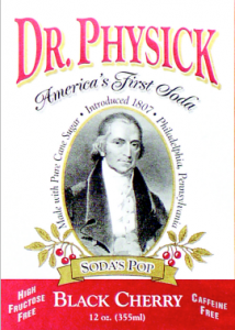 A color print of the label of a modern bottle of Dr. Physick Soda showing portrait of Dr. Physick