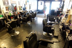 color photo of the inside of South Street Barbers in Philadelphia. June 2016.