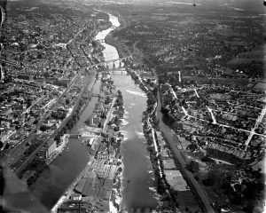 Aerial view of the Schuylkill River looking southeast from Manayunk