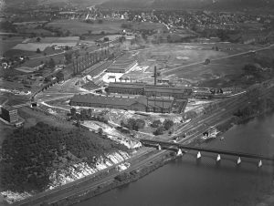 Aerial view of the Alan Wood Iron and Steel Company in Conshohocken, Pennsylvania.